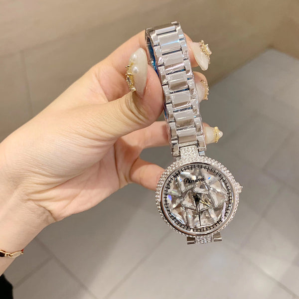 Luxury Full Colorful Rhinestones Spinning Watches for Women Triangle Zircons Jewelry Watch Full Steel Bracelet Waterproof Montre