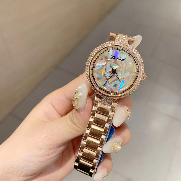 Luxury Full Colorful Rhinestones Spinning Watches for Women Triangle Zircons Jewelry Watch Full Steel Bracelet Waterproof Montre