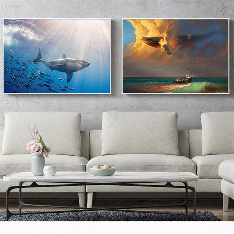 Sea Animal Fish Goldfish Dolphin Shark Poster Wall Pictures for Living Room Decoration Maison Canvas Painting Cuadros Decoracion